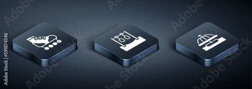 Set Isometric Roller skate, Attraction carousel and Gymnastic rings icon. Vector