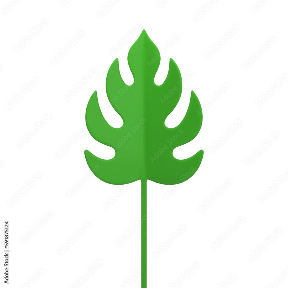 Tropical green leaf fern herbal plant with stem ecology botanical decor 3d icon realistic vector Tropical green leaf fern herbal plant with stem ecology botanical decor 3d icon realistic vector