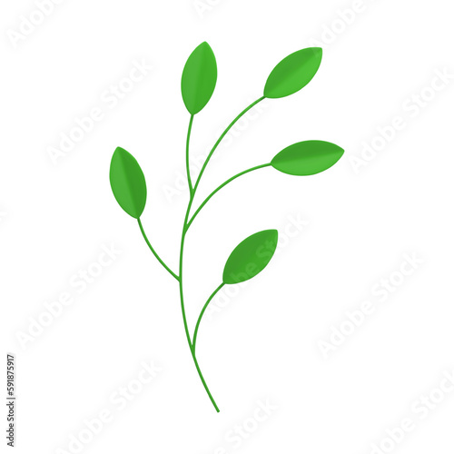 Tree branch with leaves green ecology environment botanical blossom 3d icon realistic vector