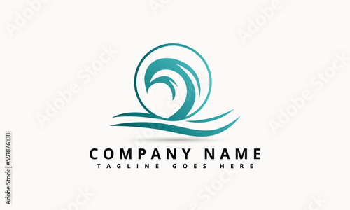 Abstract Design Of Ocean Logo With Waves And Seagulls. Vector Illustration