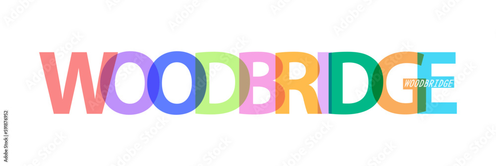 WOODBRIDGE. The name of the city on a white background. Vector design template for poster, postcard, banner