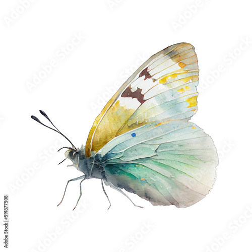 Phoebis sennae buterfly. Watercolor with transparent background. Generative AI