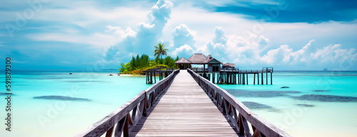 Pier in a tropical island paradise in beautiful clear water.