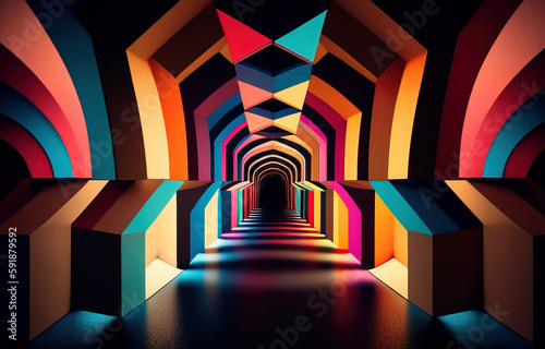 abstract multicolor tunnel background created with Generative AI technology