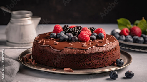A Close Up Chocolate Cake. Generative AI photo