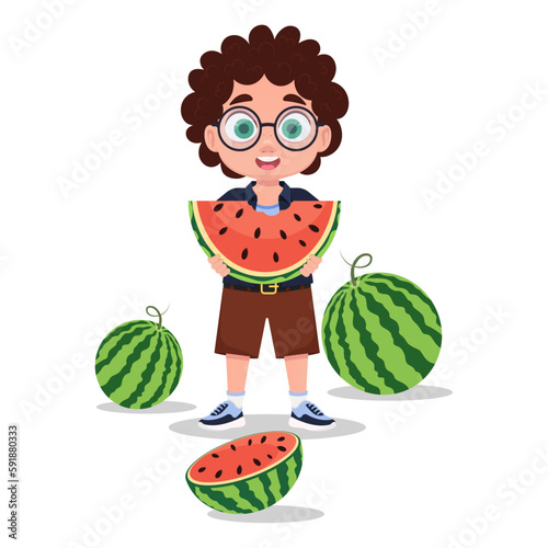 Cute boy with a watermelon in his hands