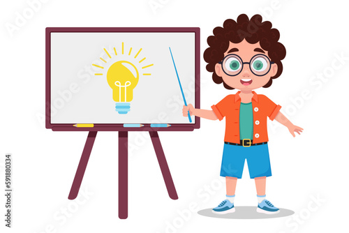 The boy had an idea. Vector illustration