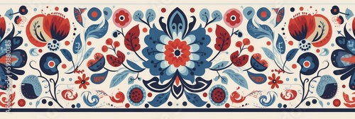Scandinavian traditional folk art, texture Background design, colorful, floral, Generative AI