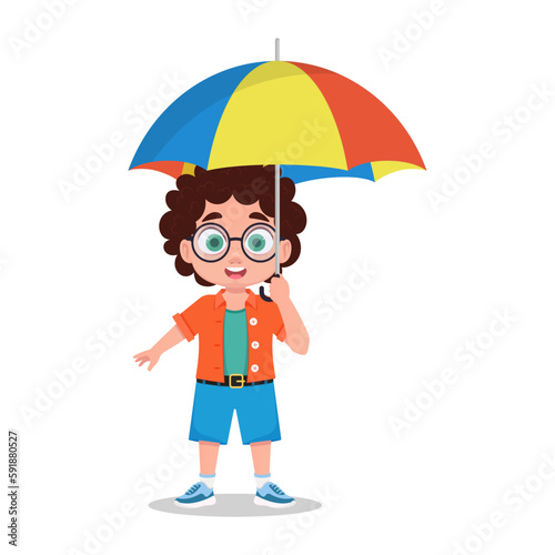 Boy with an umbrella in his hand, vector illustration
