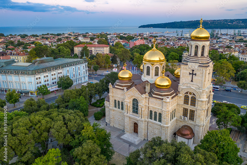 Aerial view of The Cathedral And city center of Varna, Bulgaria