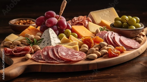 A Platter Of Charcuterie With Meat Cheese And Nuts. Generative AI