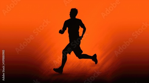 A Silhouette Of A Runner Against A Gradient Background. Generative AI