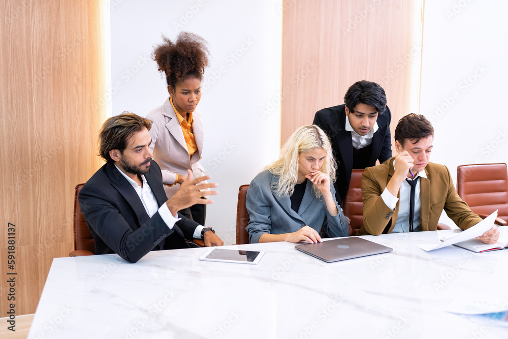 Employee on job corporate Business colleagues around the table making strong business team
