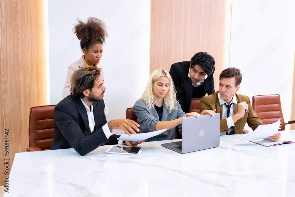 Fototapeta premium Employee on job corporate Business colleagues around the table making strong business team