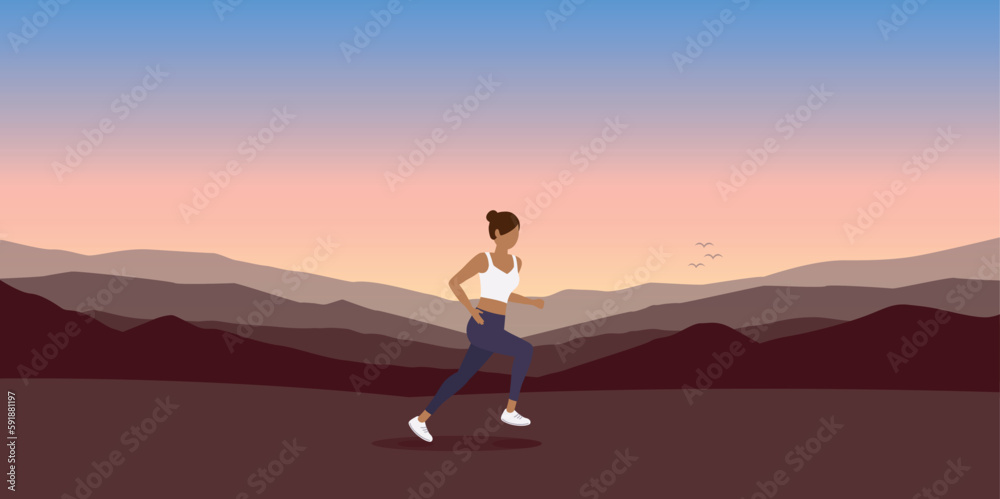 jogging girl on mountain landscape outdoor sport