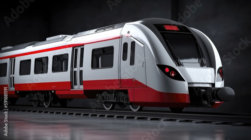 A White And Red Train On A Gray Background. Generative AI