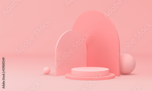 Pink 3d pedestal level cylinder stage basic foundation curved wall realistic vector illustration © provectors