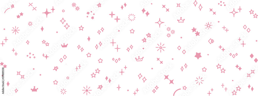 かわいい手書きのキラキラ・星セット　ピンク