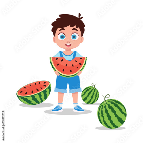 Cute boy with a watermelon in his hands