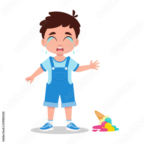 Cute boy dropped ice cream