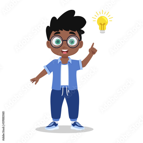 The boy had an idea. Vector illustration