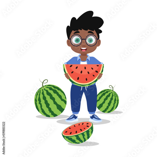 Cute boy with a watermelon in his hands