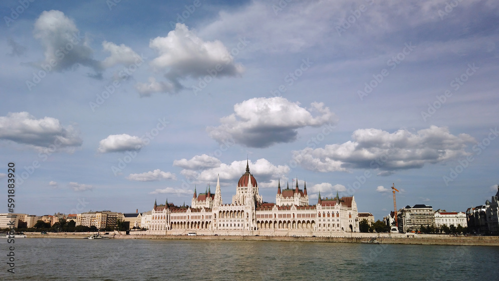 Beautiful view of the Hungarian Parliament in Budapest at the Danube river