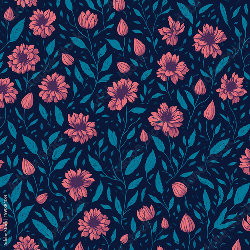 Seamless patterns of flowers and trees illustration
