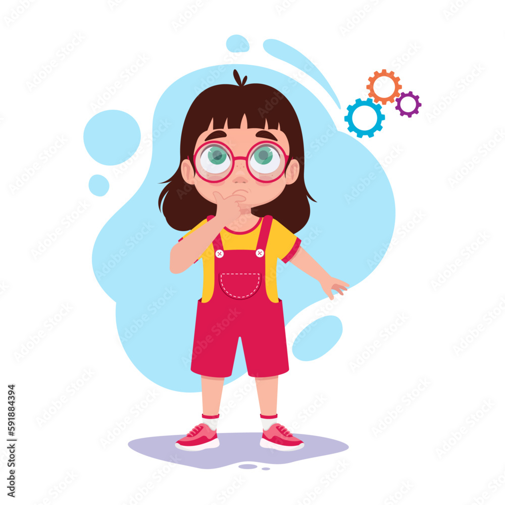 The child thinks about the situation, solving the problem. Vector illustration The child thinks about the situation, solving the problem. Vector illustration