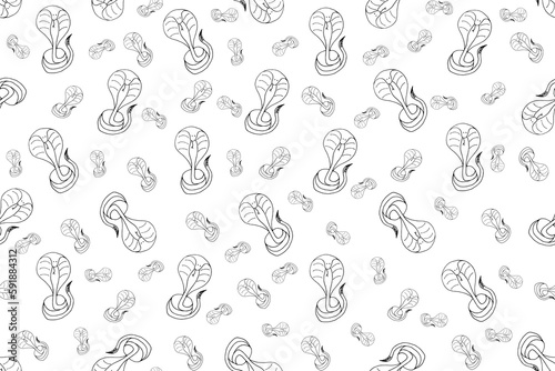 Black and white Seamless pattern with Snake. Serpentine Wallpaper. Endless background with Cobra. Snakes bed linen and textile print. Vector illustration.
