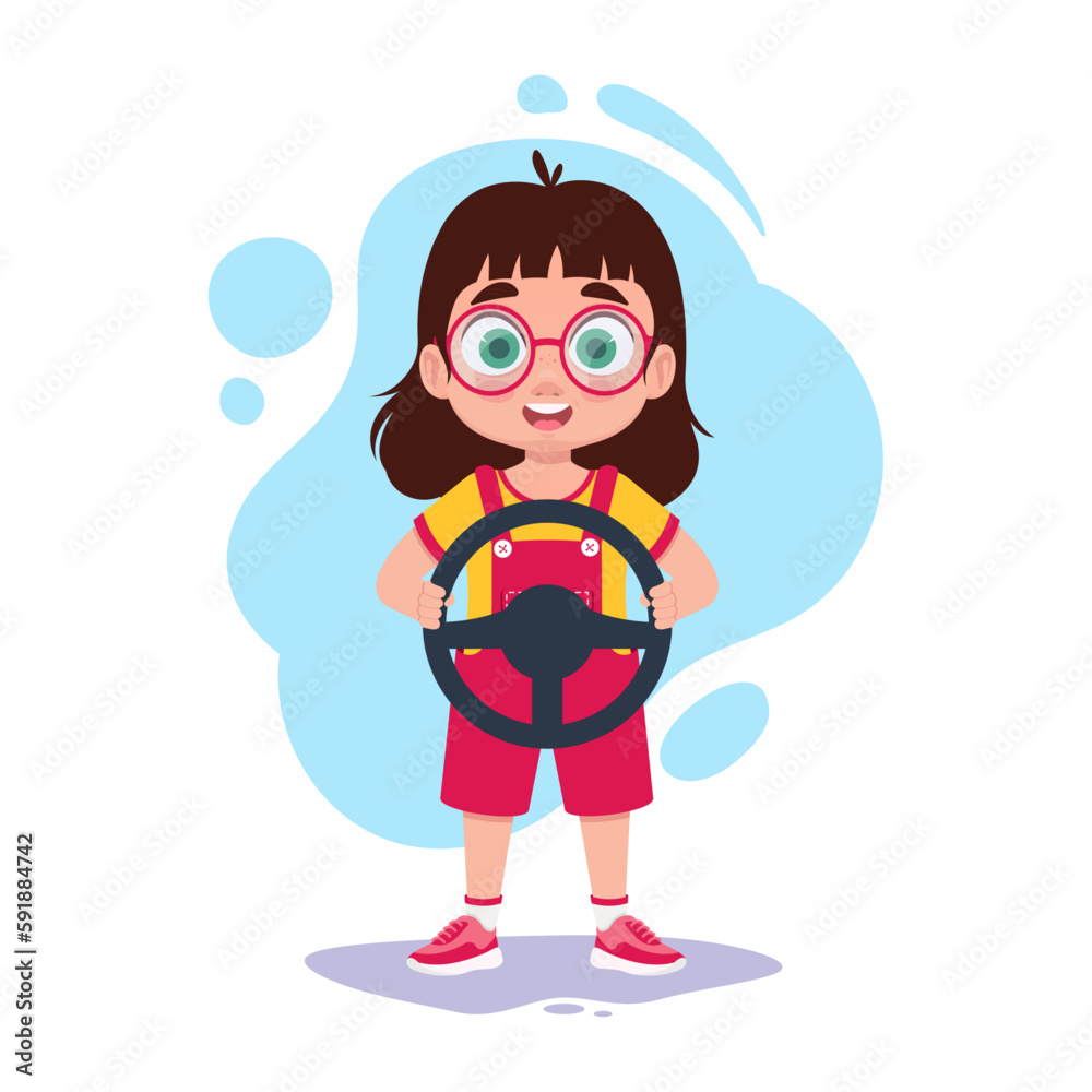 Child with a steering wheel. Vector illustration Child with a steering wheel. Vector illustration