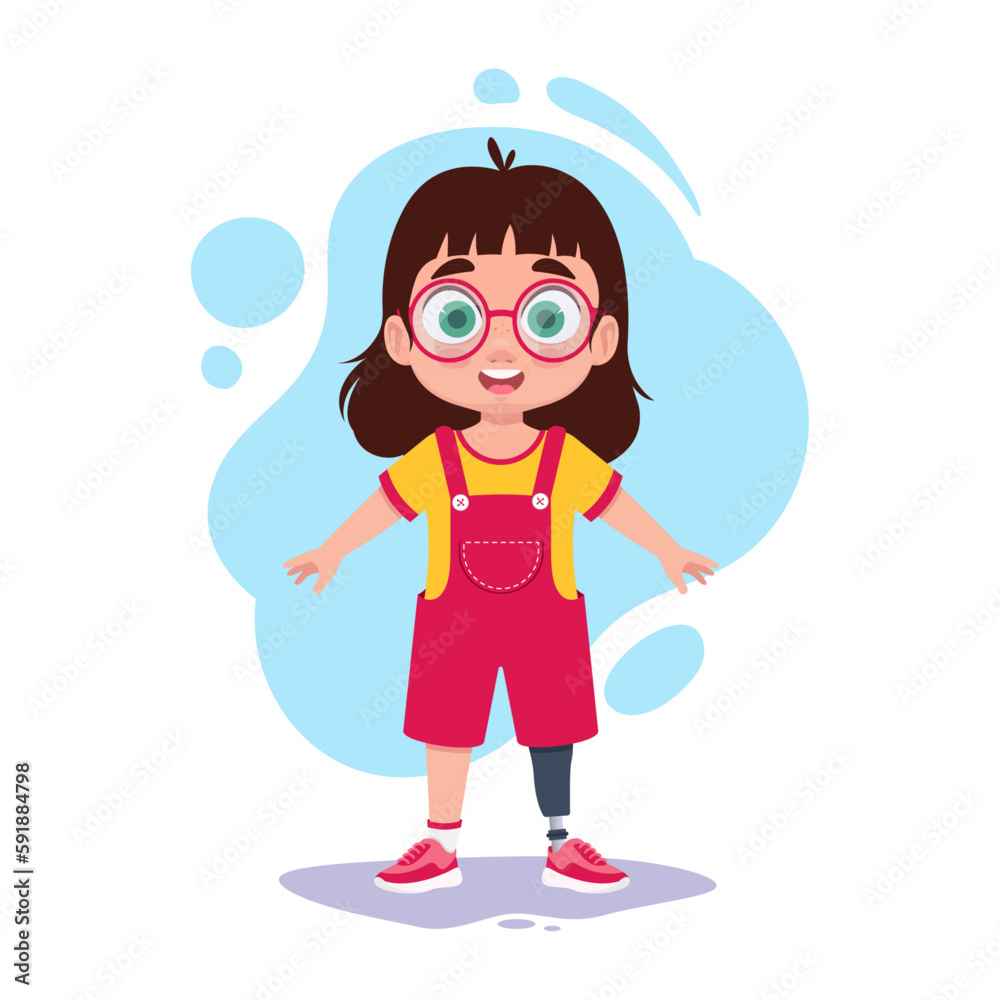 Cute girl with a prosthetic leg. Vector illustration Cute girl with a prosthetic leg. Vector illustration