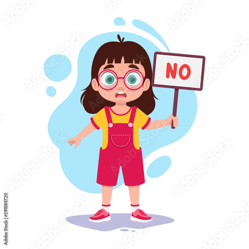 Happy child wears the wrong sign, vector illustration