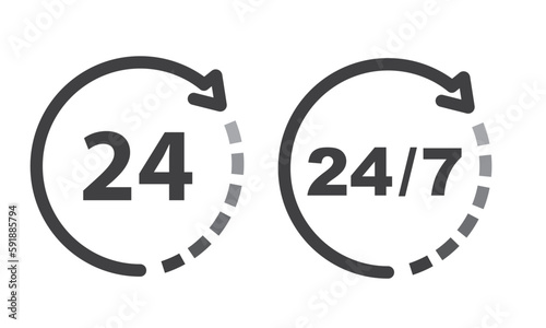 24 hours and 24 hours a week, icon, vector, sign.