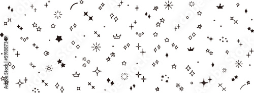 かわいい手書きのキラキラ・星セット　黒