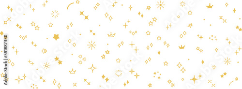 かわいい手書きのキラキラ・星セット　黄色　金色