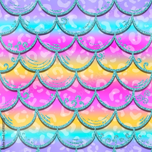 Pretty mermaid scale ombre seamless design for fabric printing jpeg