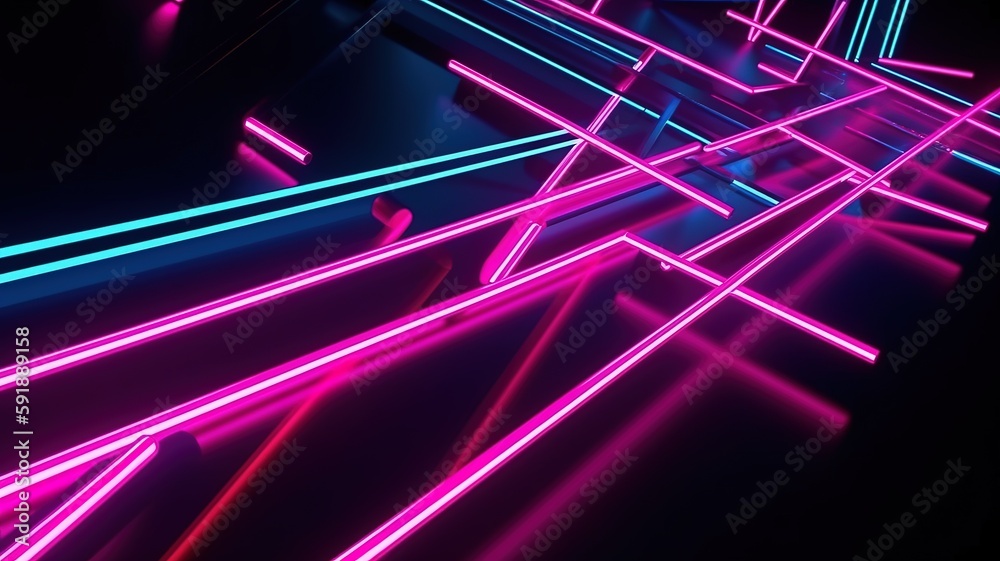 3d render, abstract black background with pink blue neon lines glowing in ultraviolet spectrum 3d render, abstract black background with pink blue neon lines glowing in ultraviolet spectrum