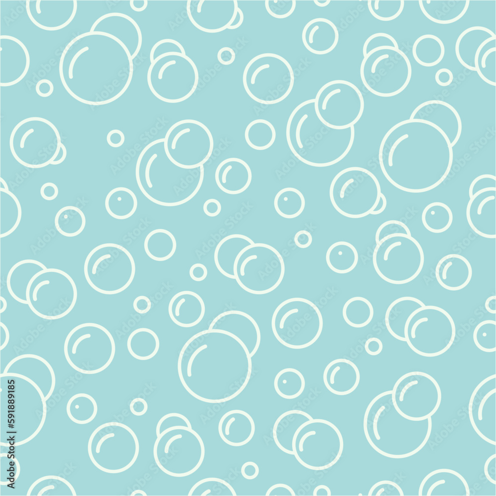 Foam bubbles on a blue background. Seamless pattern of air bubbles in water