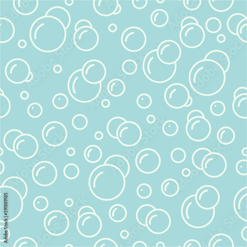 Foam bubbles on a blue background. Seamless pattern of air bubbles in water