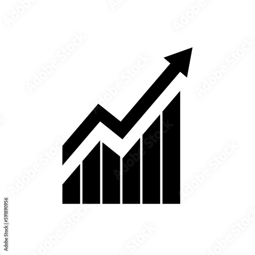 Chart graph. Black icon graph growth with arrow isolated on background. Hologram positive percentage. Growth direction design business concept. Analysis information forecast. Vector illustration