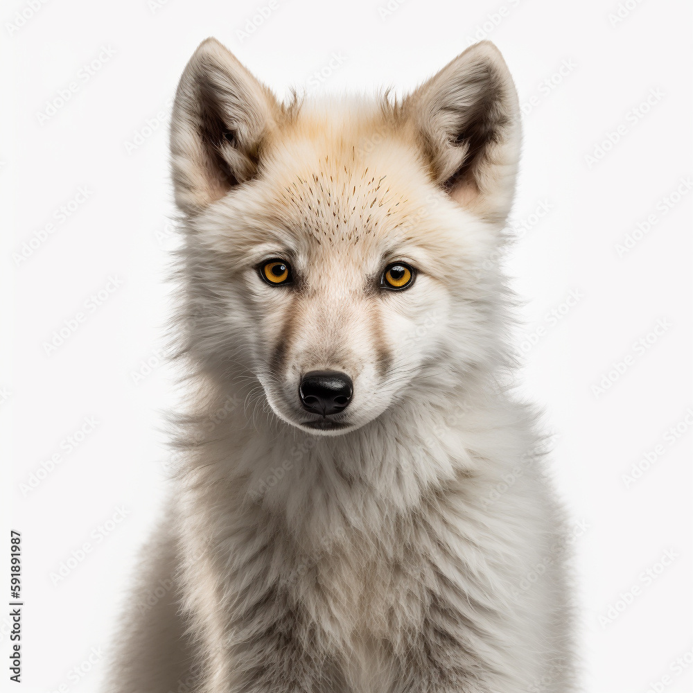 Naklejka premium 白狼（子供・正面）｜White wolf（Pup・Front）Generative AI