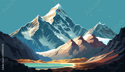Mountain peak Everest. The highest mountain in the world. National Park, Nepal. Vector illustration. photo