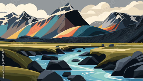 Beautiful landscape of Iceland. Vector illustration.