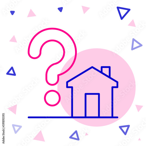 Line House with question mark icon isolated on white background. Housing problems, questions. Colorful outline concept. Vector