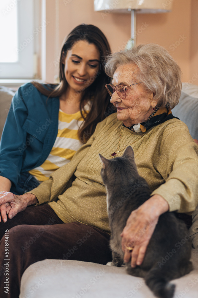Young woman visiting her grandma. Young woman visiting her grandma.