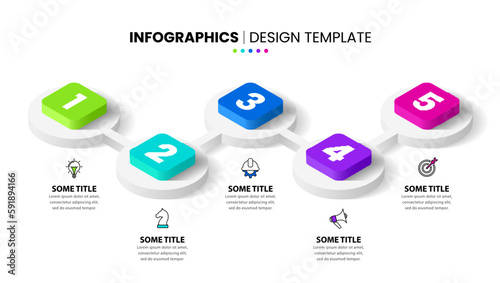 Infographic template. Isometric line with 5 steps and numbers