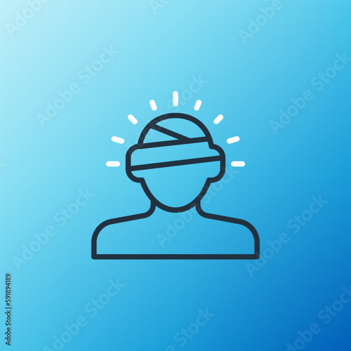 Line Concussion, headache, dizziness, migraine icon isolated on blue background. Colorful outline concept. Vector
