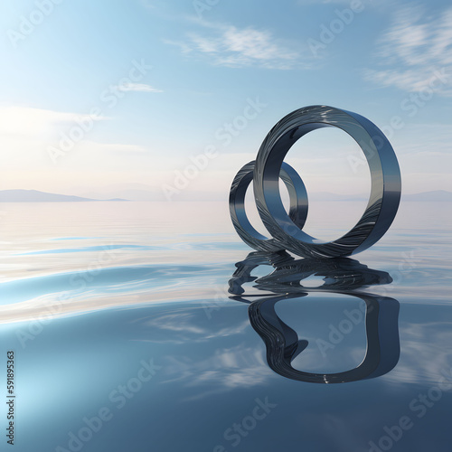 3d render of an symbol on ocean and sky background