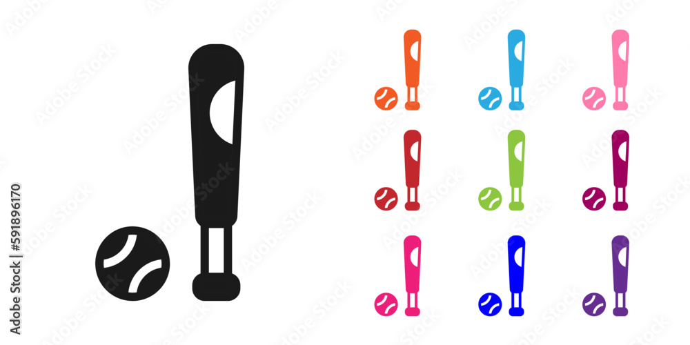 Black Baseball bat with ball icon isolated on white background. Set icons colorful. Vector Black Baseball bat with ball icon isolated on white background. Set icons colorful. Vector